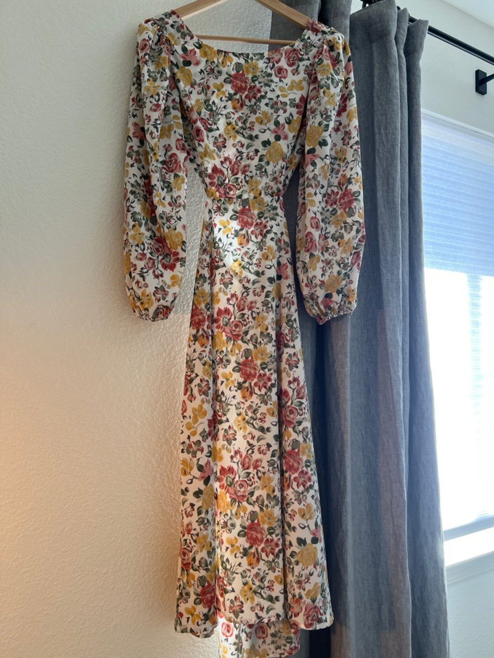 Reverse Cream Floral Maxi Dress with Pink & Yellow Roses